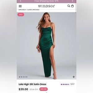 NEVER WORN!! Lola High Slit Satin Dress- Hunter Green